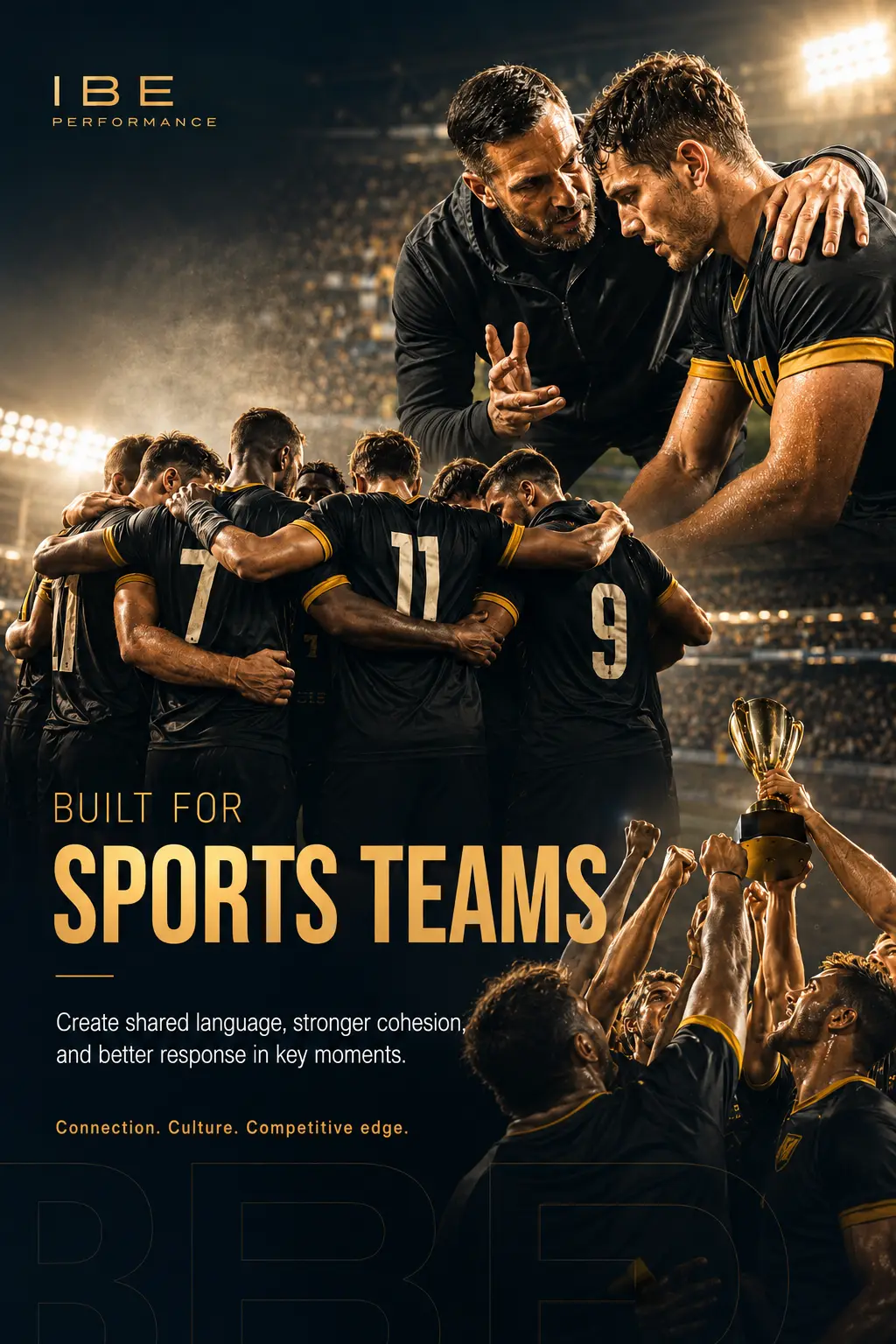 Sports team huddling to apply mental performance training under pressure