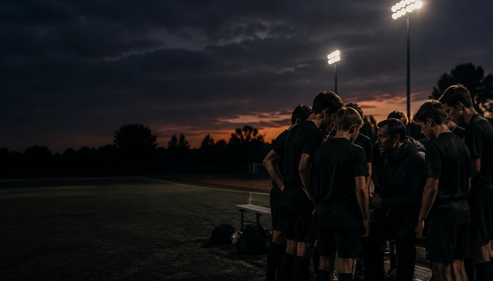 Sports team huddled together before competition